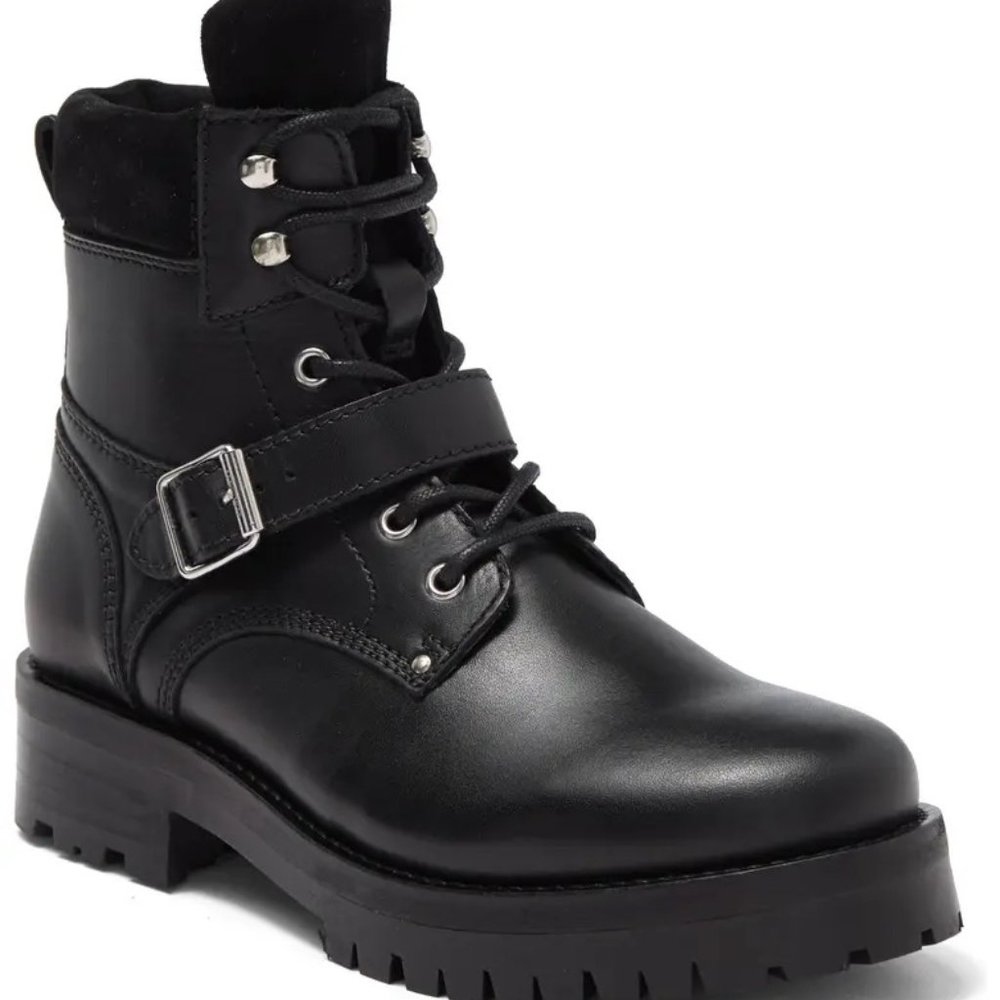 ALLSAINTS Paulina Leather Moto Buckle Boot in Black